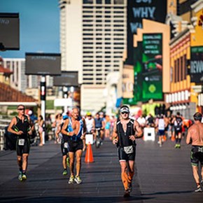 Runners compete in a marathon race on the Atlantic City Boardwalk