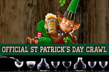 Official St. Patrick's Day Crawl - Leprechan holding a beer mug.