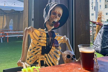 Skeleton enjoying a craft beer at Tennessee Avenue in Atlantic City.