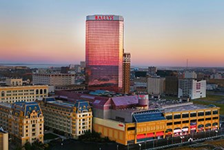 Bally's Casino Atlantic City aerial view from above the Atlantic City Boardwalk.