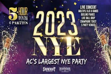 AC Largest NYE Party 5 hour open bar, liveconcert, djs, ball drop, champagne toast - showboat hotel